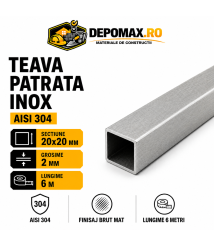 Teava patrata inox AISI 304, 20 x 20 x 2 mm, 6 metri